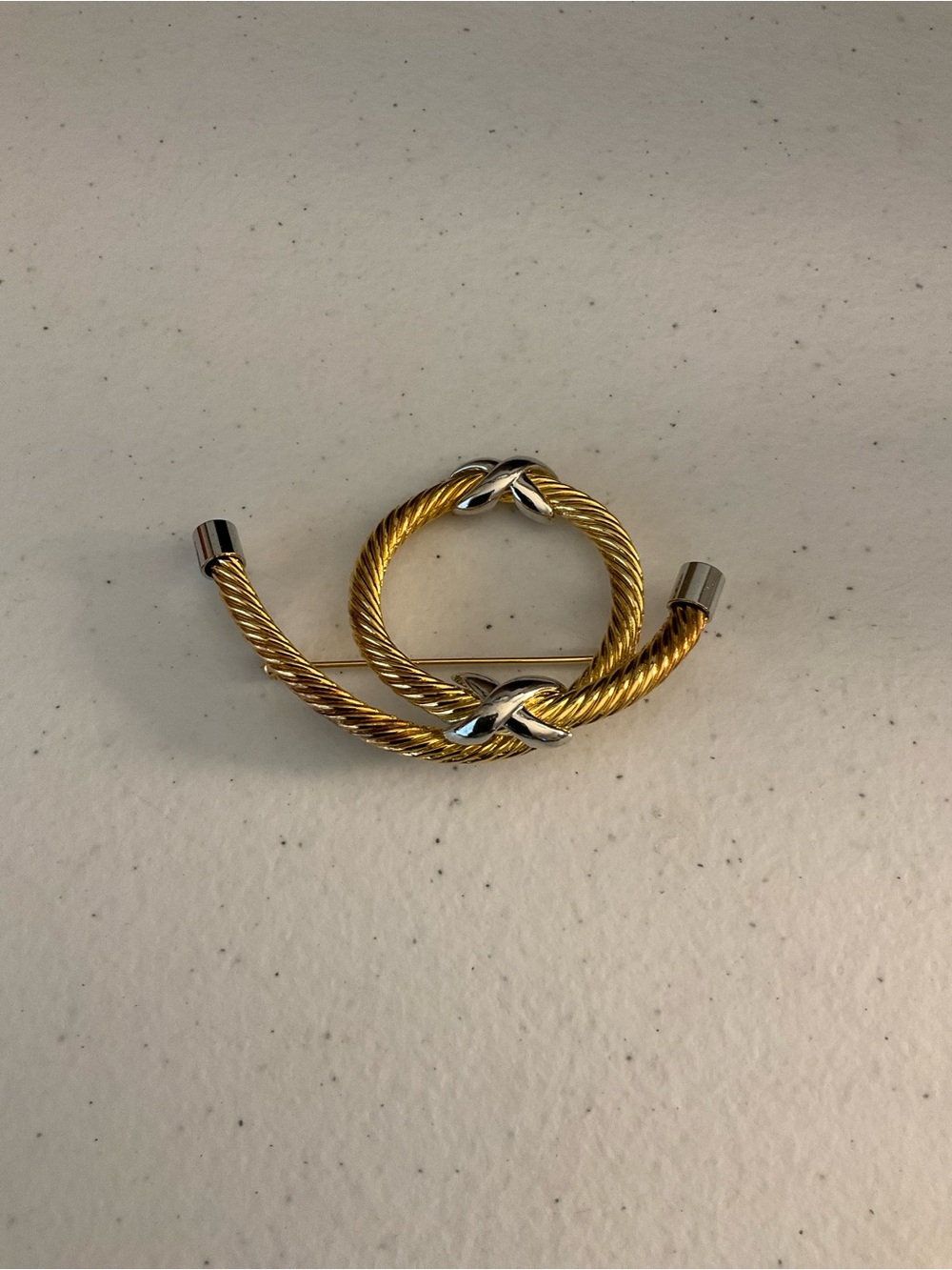 Gold-Tone Twisted Cable Brooch with Silver Accents